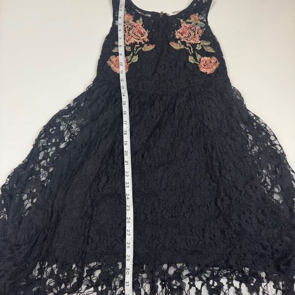 Free People Black Whimsygoth Embroidered Babydoll Dress High Low Hem Size Small - Picture 16 of 16